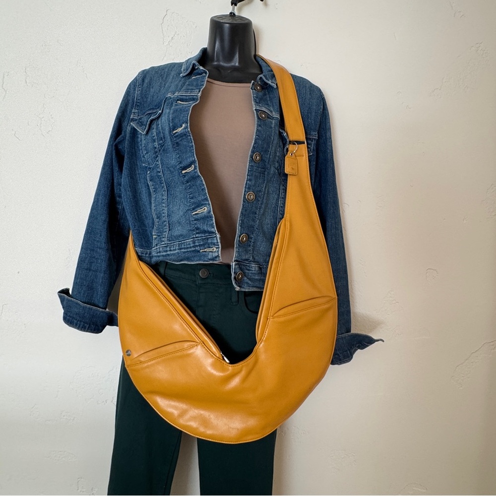 The SASH Mustard Faux Vegan Leather Shoulder Purse Travel Sling Crossbody Boho